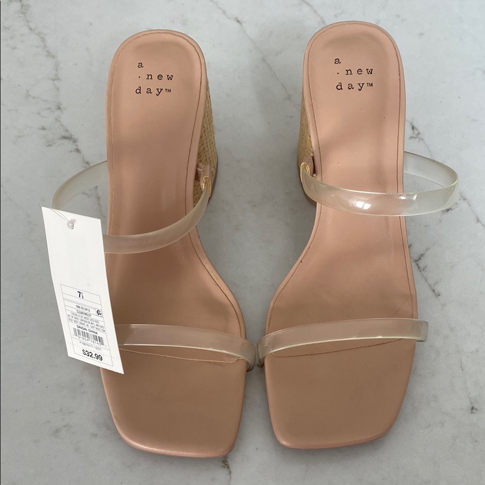 A New Day Tan Minimalist Sandals Square Toe